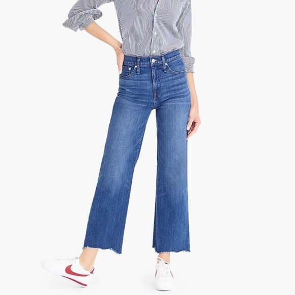 J. Crew Denim - J. Crew Point Sur High Waist Wide Leg crop frayed hem medium wash- Size 28